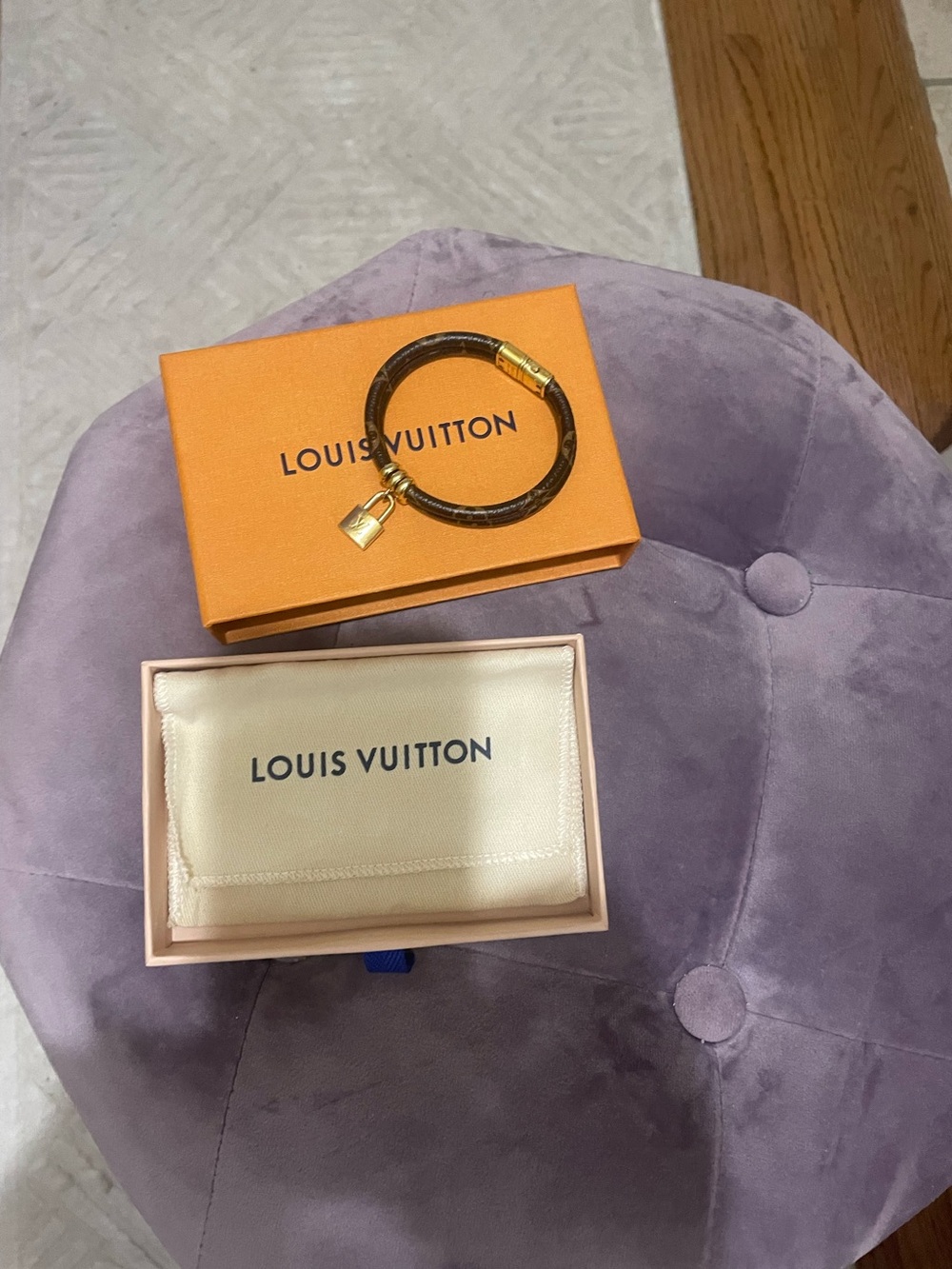 Louis Vuitton Brown Monogram Bracelet with Gold Padlock